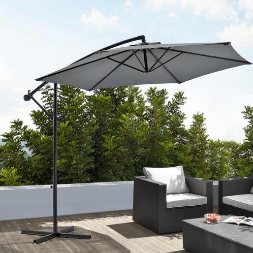 Zweefparasol staal Ø 270x245 cm incl. kruisvoet grijs, Tuin en Terras, Zonneschermen, Nieuw, Verzenden