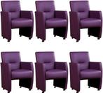 Set van 6 Paarse leren moderne eetkamerfauteuils - Toledo Le, Huis en Inrichting, Nieuw, Leer, Ophalen of Verzenden, Landelijk