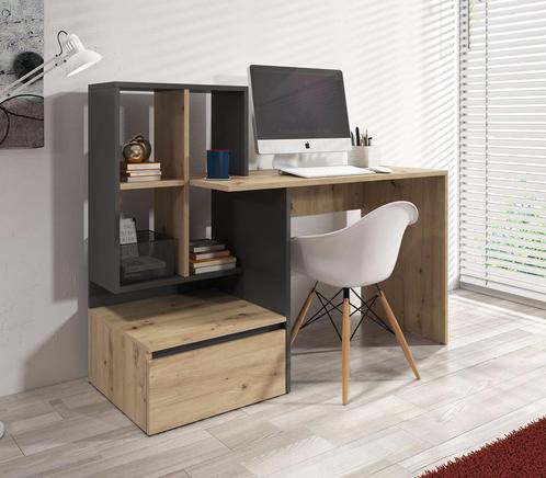 Bureau Pierre 2 Eiken - Antraciet - 145 cm, Huis en Inrichting, Bureaus, Nieuw, Verzenden