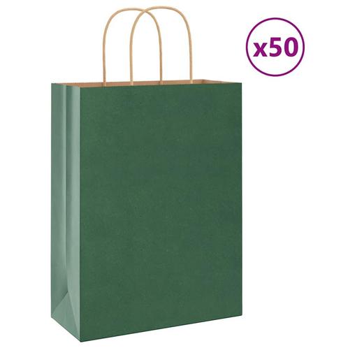 vidaXL Papieren zakken 50 st met hengsels 26x12x35 cm groen, Diversen, Cadeauverpakkingen, Nieuw, Verzenden
