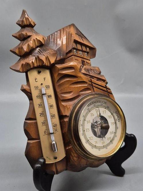 Houtsnijwerk – Weerkamer met barometer en thermometer –, Antiek en Kunst, Curiosa en Brocante
