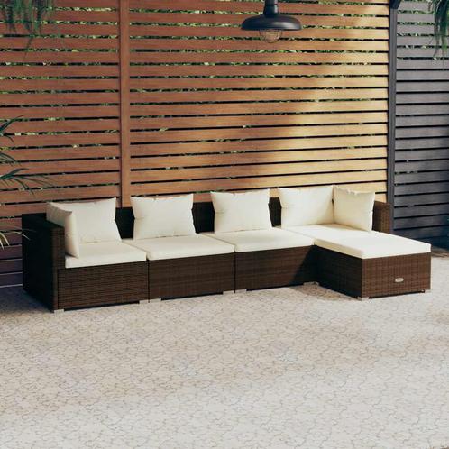 vidaXL 5-delige Loungeset met kussens poly rattan bruin, Tuin en Terras, Tuinsets en Loungesets, Loungeset, Nieuw, Rotan, Verzenden