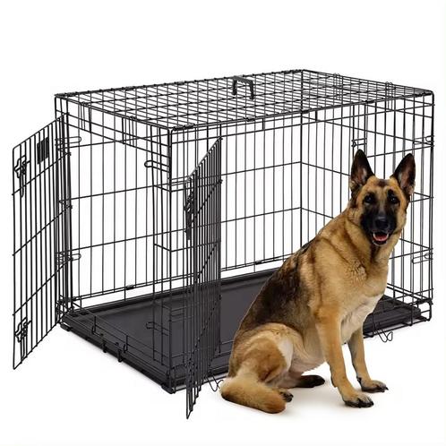 IvoQ Hondenbench XL - 90x60x67cm - Dubbele Deuren, Dieren en Toebehoren, Hondenbenches, Nieuw, Verzenden