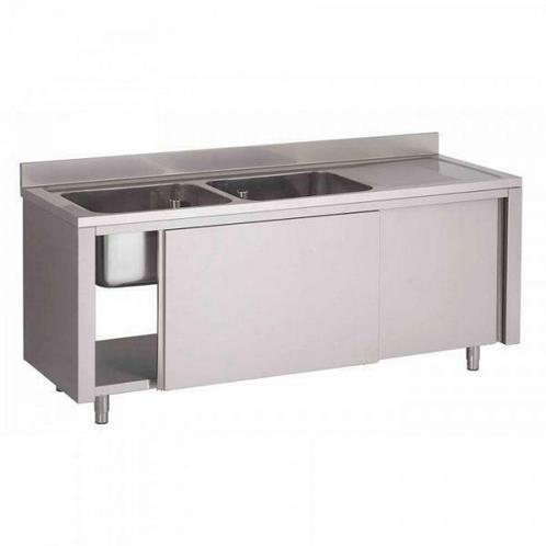 RVS Spoeltafel met schuifdeuren 600 diep - 2 spoelbakken, Zakelijke goederen, Horeca | Keukenapparatuur, Nieuw in verpakking, Verzenden