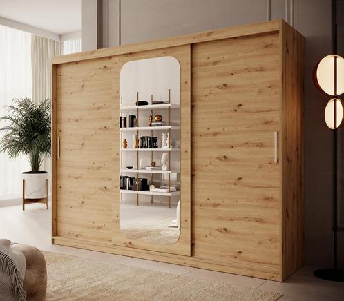 Kledingkast 250cm eiken Schuifdeuren met spiegel, Huis en Inrichting, Kasten | Vitrinekasten, 50 tot 75 cm, Nieuw, 200 cm of meer
