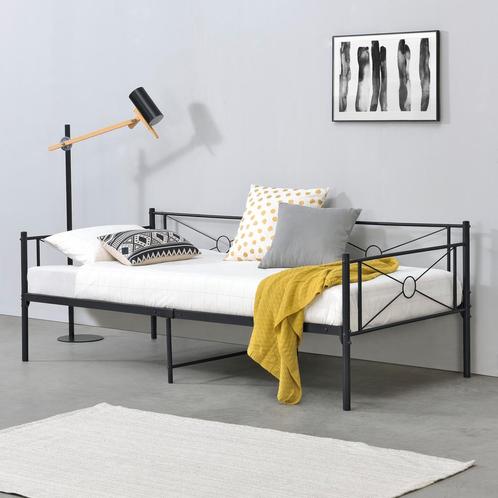 Metalen bed Alvesta met bedbodem 90x200 cm zwart, Huis en Inrichting, Slaapkamer | Bedden, Nieuw, Verzenden