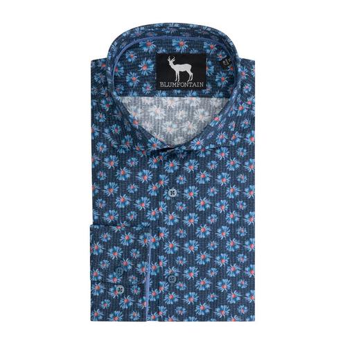 GENTS - Blumfontain bloemprint blauw M7 - L7 41/42, Kleding | Heren, Overhemden, Verzenden