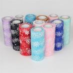 Lint organza tule met sneeuwvlokken tiffany groen 15 cm rol, Ophalen of Verzenden, Nieuw