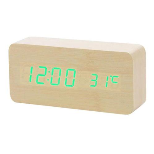Houten Digitale LED Klok - Wekker Alarm  Snooze Temperatuur, Witgoed en Apparatuur, Wekkers, Nieuw, Verzenden