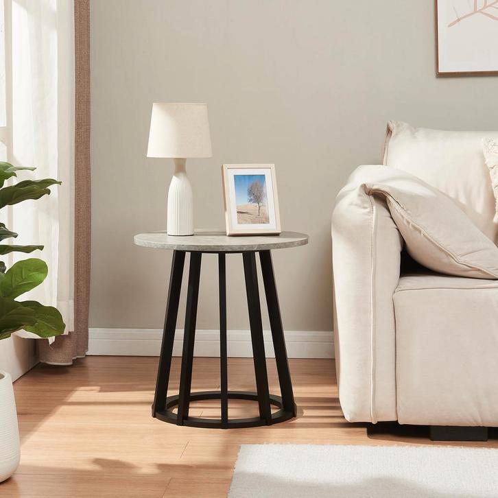 Bijzettafel Buzzard rond Ø48x48 cm betongrijs en zwart [en.c, Huis en Inrichting, Tafels | Bijzettafels, Verzenden