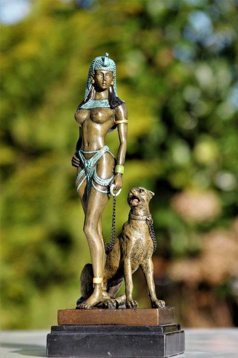 Beeld, cleopatra - 25 cm - brons marmer, Antiek en Kunst, Kunst | Designobjecten