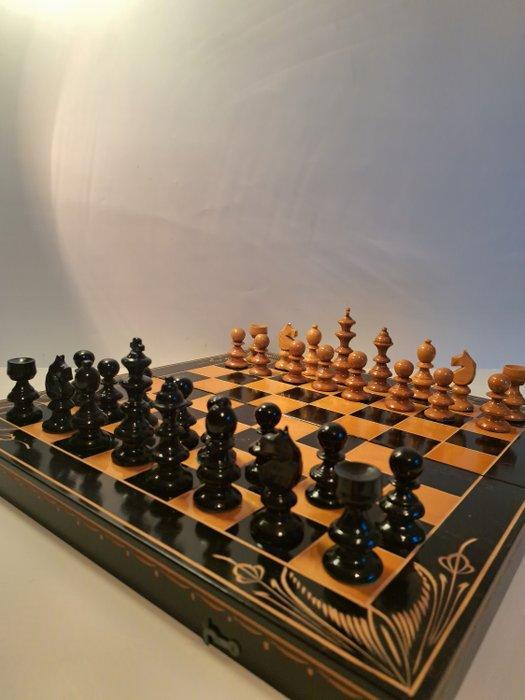 Schaakspel - Luxe Jaren 50 Okwa schaakspel & backgammon -, Antiek en Kunst, Curiosa en Brocante