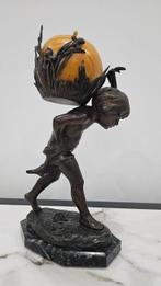 after Charles Theodore Perron - sculptuur, Boy with basket -