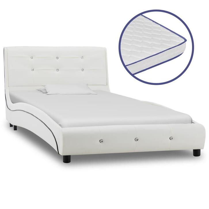vidaXL Bed met traagschuim matras kunstleer wit 90x200 cm, Huis en Inrichting, Slaapkamer | Bedden, 90 cm, 200 cm, Wit, Eenpersoons