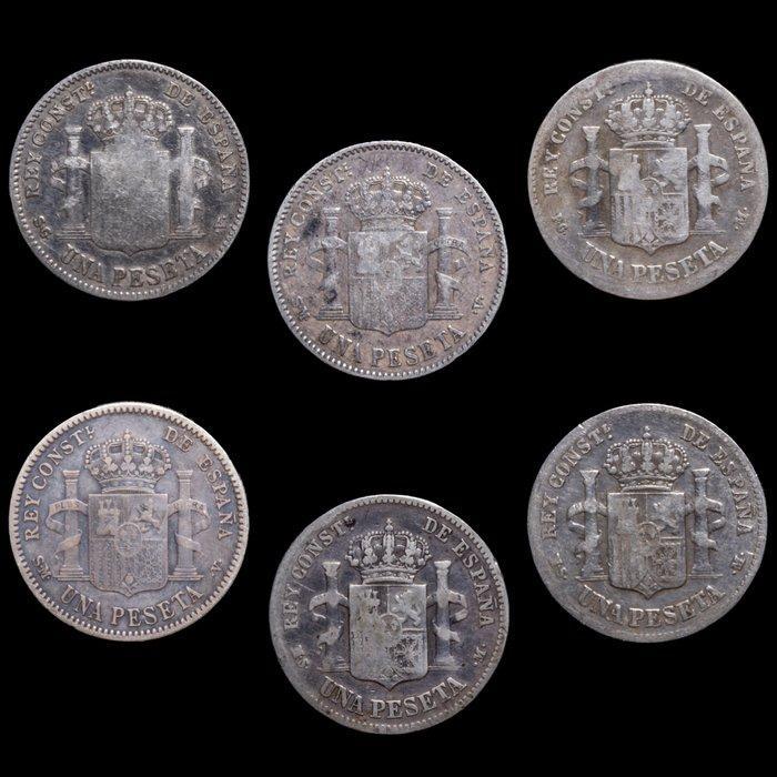 Spanje. Alfonso XII y Alfonso XIII. 1 Peseta 1882 - 1904 /, Postzegels en Munten, Munten | Europa | Niet-Euromunten