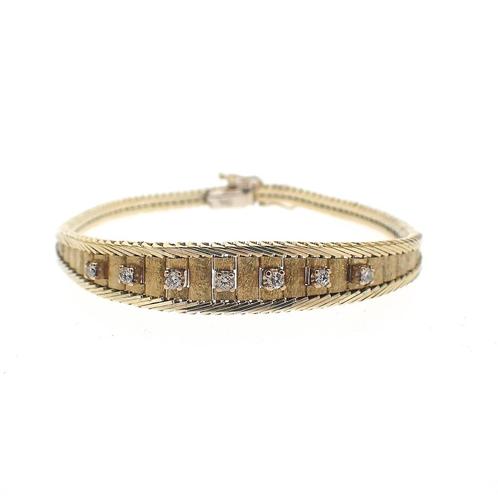 Gouden visgraat schakel armband met diamant; 0,28 ct. | 1..., Sieraden, Tassen en Uiterlijk, Armbanden, Overige kleuren, Gebruikt