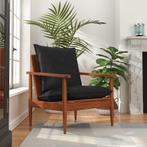 vidaXL Fauteuil echt leer en massief acaciahout, Huis en Inrichting, Fauteuils, Verzenden, Nieuw
