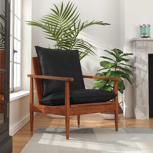 vidaXL Fauteuil echt leer en massief acaciahout, Huis en Inrichting, Fauteuils, Nieuw, Verzenden