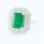 Ring Platina - 3.51ct. tw. Smaragd - Diamant - Dubbele Halo, Sieraden, Tassen en Uiterlijk, Ringen, Nieuw