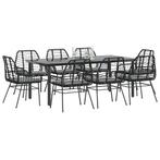 vidaXL 9-delige Tuinset met kussens poly rattan glas zwart, Tuin en Terras, Nieuw, 8 zitplaatsen, Tuinset, Verzenden