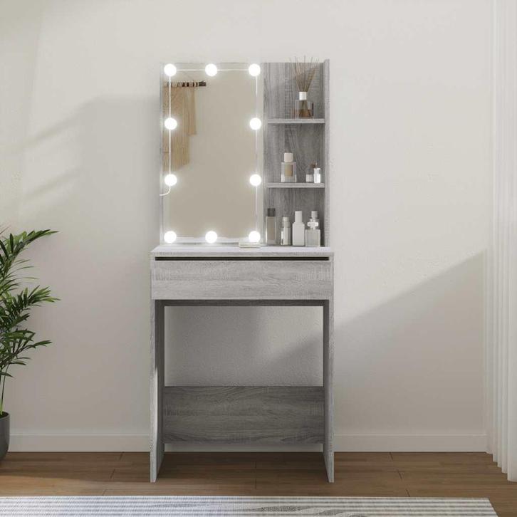 vidaXL Kaptafel met LED-verlichting 60x40x140 cm grijs, Huis en Inrichting, Tafels | Salontafels, 50 tot 100 cm, Nieuw, Overige houtsoorten