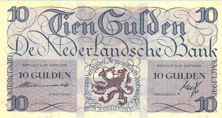 Bankbiljet 10 gulden 1945 I Lieftinck Tientje Zeer Fraai, Postzegels en Munten, Bankbiljetten | Nederland, Verzenden