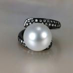 Ring - 18 karaat Witgoud Parel - Diamant - Southsea parel en