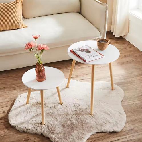 Nieuwe Set van 2 Scandinavische Ronde Bijzettafels - Wit, Huis en Inrichting, Tafels | Bijzettafels, 45 tot 60 cm, Minder dan 55 cm