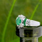10 Krt. Ring met smaragd en diamant (dames sieraden), Sieraden, Tassen en Uiterlijk, Antieke sieraden, Ophalen of Verzenden, Goud