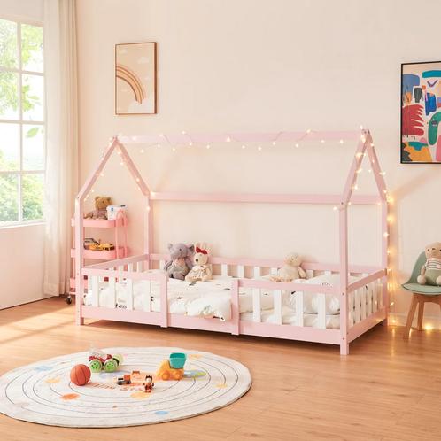 Kinderbed Sisimiut met uitvalbeveiliging 90x200 cm roze en w, Kinderen en Baby's, Kinderkamer | Bedden, Nieuw, Verzenden