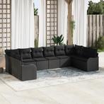 vidaXL 10-delige Tuinbankenset met kussens poly rattan zwart, Verzenden, Nieuw, Rotan