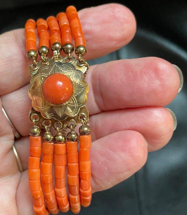 Armband - 14 karaat Geel goud Bloedkoraal - Bloedkoraal -, Sieraden, Tassen en Uiterlijk, Armbanden