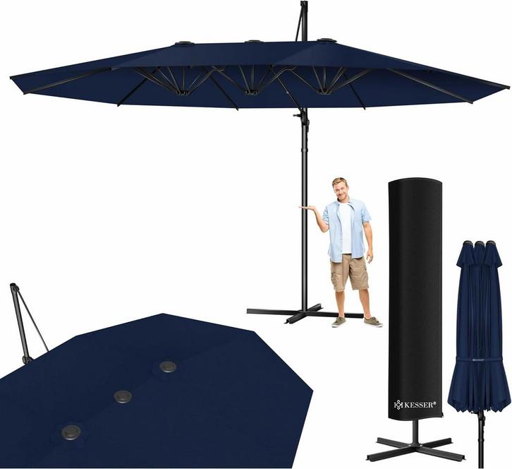 Dubbele parasol - 460x270 cm - kantelbaar -  360° draaibaar, Tuin en Terras, Zonneschermen, Verzenden