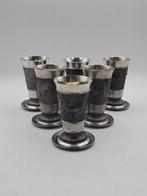 Beker - Set van 6 met bijbehorende onderzetters - Tin -, Antiek en Kunst
