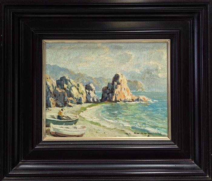 École Catalane (XX) - Bateaux sur le rivage, Antiek en Kunst, Kunst | Schilderijen | Klassiek