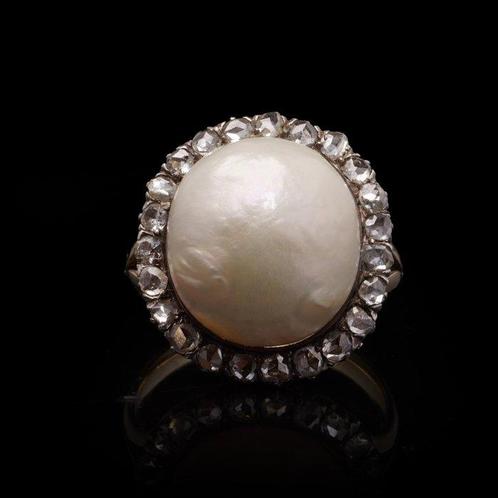 Ring Antieke 18kt gouden en zilveren parel- en rooskanten, Sieraden, Tassen en Uiterlijk, Ringen
