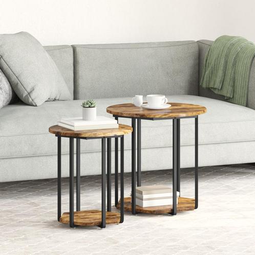 vidaXL Bijzettafel 2 stuks Rook eiken Houtenconstructie en, Huis en Inrichting, Tafels | Bijzettafels, Nieuw, Verzenden