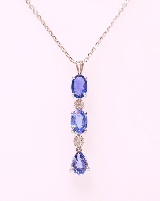 Halsketting - 14 karaat Witgoud - 1.79ct. tw. Saffier -, Sieraden, Tassen en Uiterlijk, Kettingen