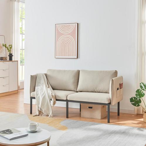 2-zitsbank Kamar 158x79x63 cm beige en zwart [en.casa], Huis en Inrichting, Banken | Sofa's en Chaises Longues, Nieuw, Verzenden