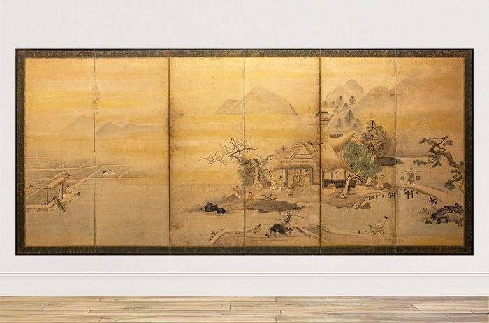 Bybu kamerscherm - Papier, Hout, Zijde, Een mooi zesluik, Antiek en Kunst, Antiek | Overige Antiek