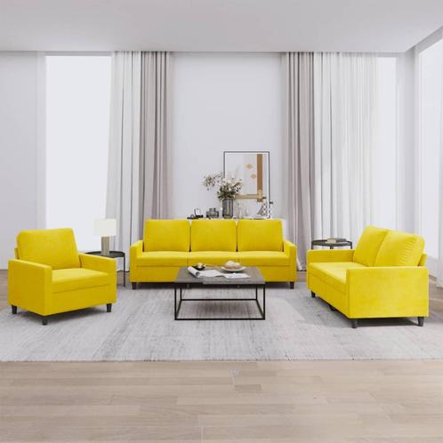 vidaXL 3-delige Loungeset met kussens fluweel geel, Huis en Inrichting, Banken | Bankstellen, Nieuw, Stof, Vierpersoons of meer