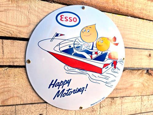 Esso happy motoring boat vintage emaille bord, Verzamelen, Merken en Reclamevoorwerpen, Verzenden