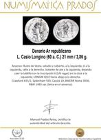 Romeinse Republiek. L. Casio Longino, 60 a. C.. Denarius
