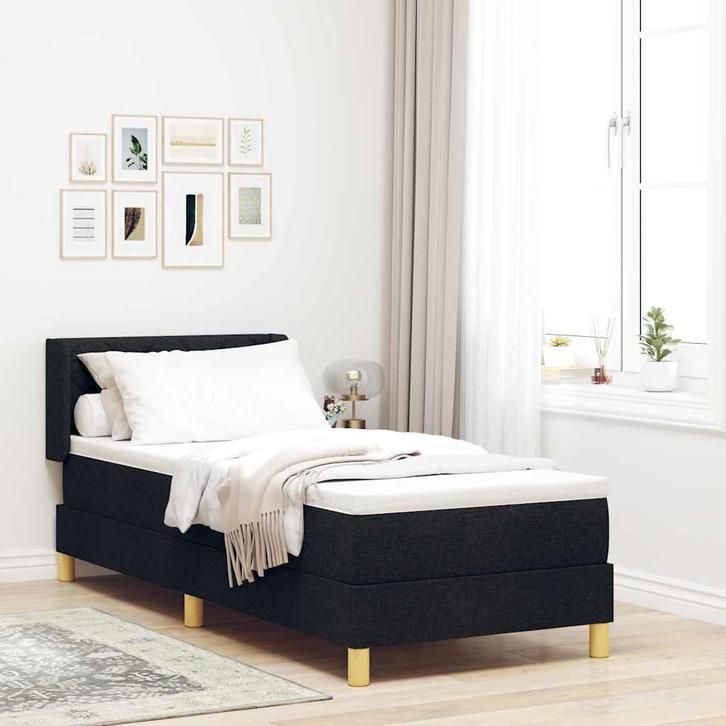 vidaXL Boxspring bed met matras Zwart en Wit en Zwart 80 x, Huis en Inrichting, Slaapkamer | Bedden, Zwart, Nieuw, Stof, Verzenden