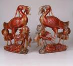 Chinese Carved Agate Carnelian Stone Pair Bird Phoenix