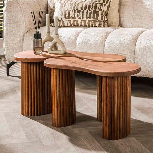 *WOONWINKEL* Salontafel Set Ribbel Hout Organisch, Huis en Inrichting, Tafels | Salontafels, Nieuw, Verzenden