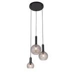 Design hanglamp zwart met smoke glas 3-lichts  - Chico, Nieuw, Glas, Design, 75 cm of meer