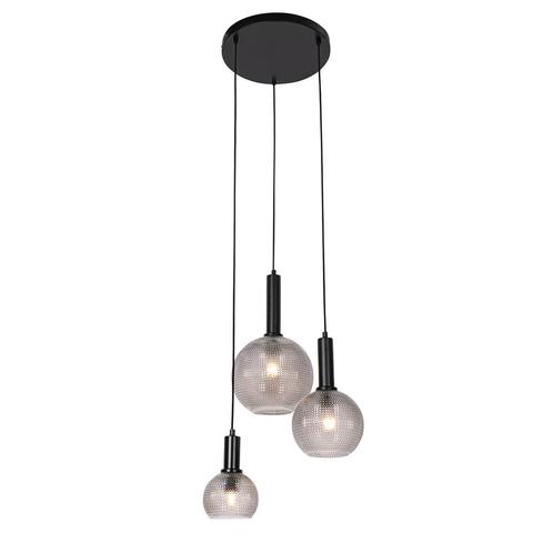 Design hanglamp zwart met smoke glas 3-lichts  - Chico, Huis en Inrichting, Lampen | Hanglampen, Nieuw, Glas, 75 cm of meer