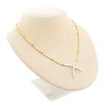 Bicolor gouden staafjes collier met vaste hanger en diama..., Gebruikt, Overige kleuren, Ophalen of Verzenden, Met edelsteen