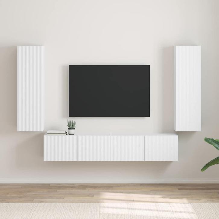 vidaXL TV Wandkast 2 pcs Wit 30 x 31 x 100 cm Bewerkt hout, Huis en Inrichting, Kasten | Televisiemeubels, Nieuw, Minder dan 50 cm